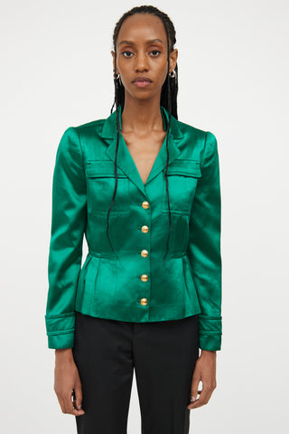 Gucci Green 
Gold Button Silk Blazer