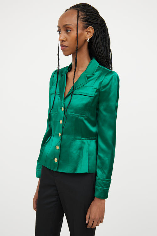 Gucci Green 
Gold Button Silk Blazer