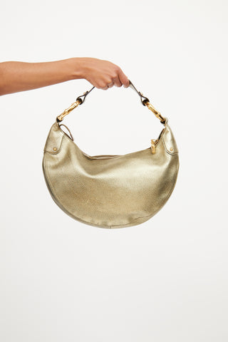 Gucci Gold Metallic Bamboo Half Moon Bag