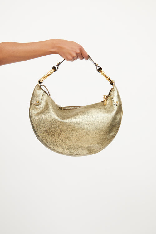 Gucci Gold Metallic Bamboo Half Moon Bag