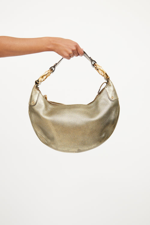 Gucci Gold Metallic Bamboo Half Moon Bag