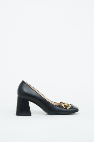 Gucci Black Leather Embellished Block Heel