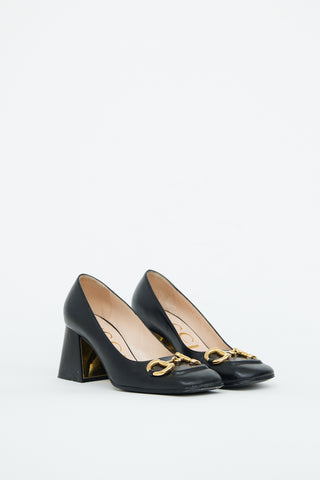 Gucci Black Leather Embellished Block Heel