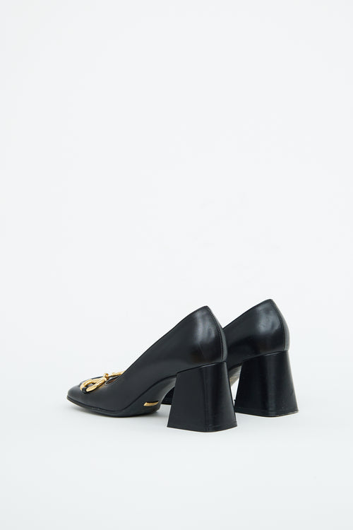 Gucci Black Leather Embellished Block Heel