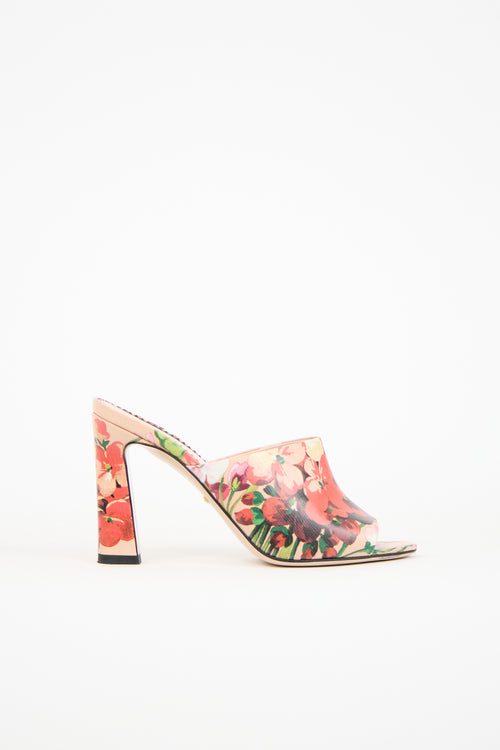 Gucci Leather Floral Heeled Mule