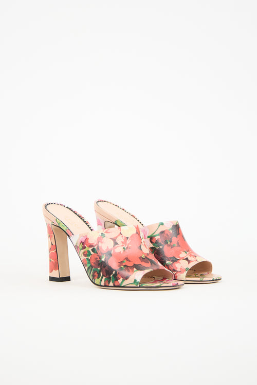 Gucci Leather Floral Heeled Mule