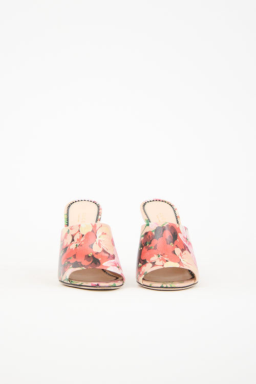 Gucci Leather Floral Heeled Mule