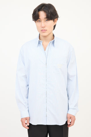 Gucci Light Blue 
White Pinstripe Embroidered ZIp  Shirt