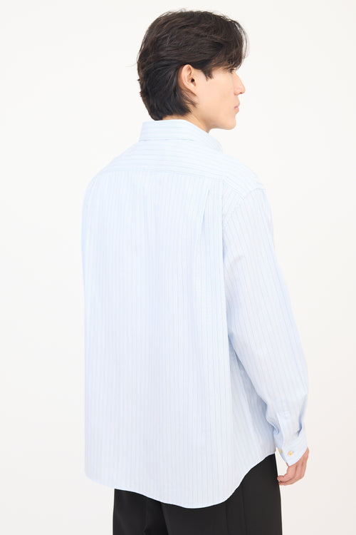 Gucci Light Blue 
White Pinstripe Embroidered ZIp  Shirt