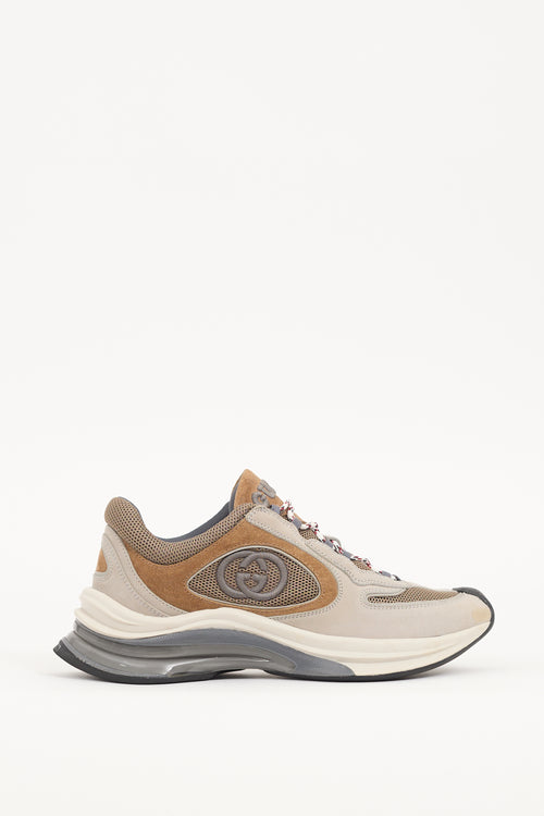 Gucci Light Grey 
Brown Suede 
Mesh Run Sneaker