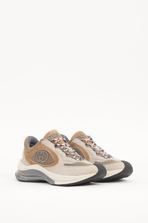 Gucci Light Grey 
Brown Suede 
Mesh Run Sneaker