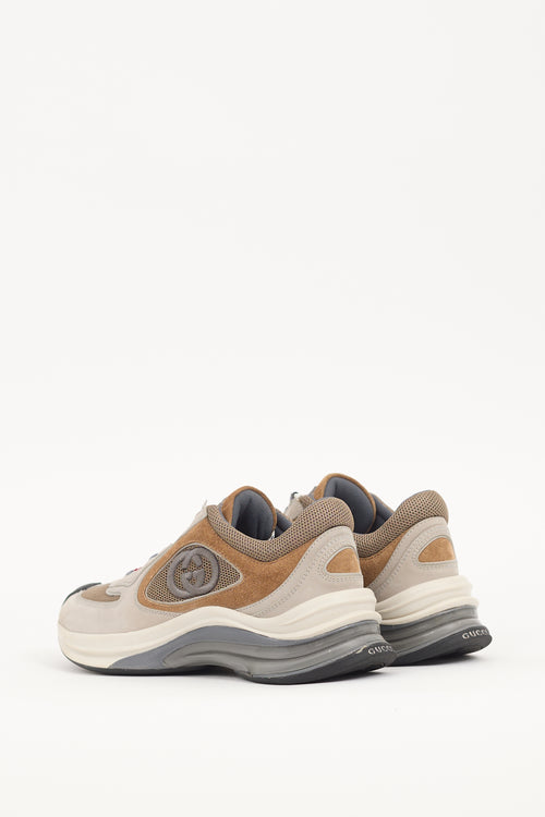 Gucci Light Grey 
Brown Suede 
Mesh Run Sneaker