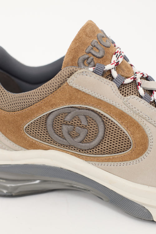 Gucci Light Grey 
Brown Suede 
Mesh Run Sneaker