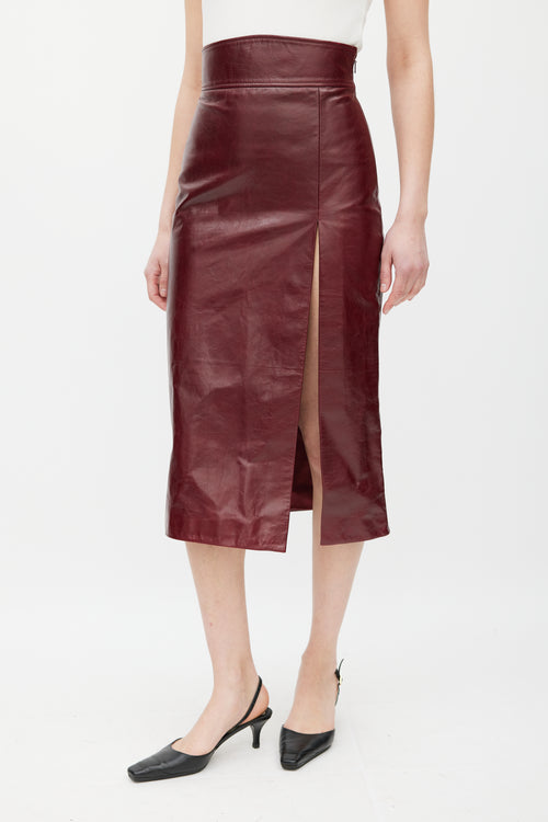 Gucci Burgundy Leather Slit Skirt