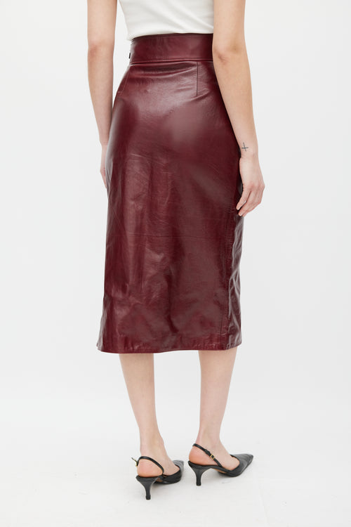 Gucci Burgundy Leather Slit Skirt