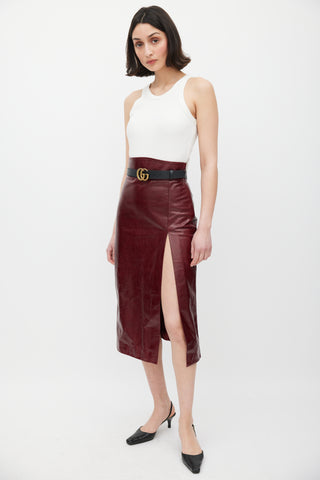 Gucci Burgundy Leather Slit Skirt