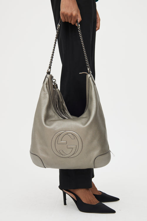 Gucci Gray Metallic Soho Chain Hobo Bag