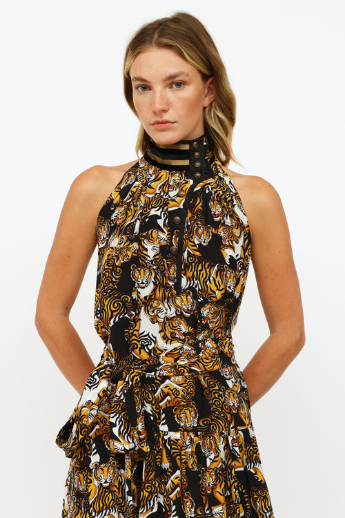 Gucci Black 
Beige Halter Printed Dress