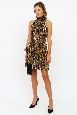 Gucci Black 
Beige Halter Printed Dress