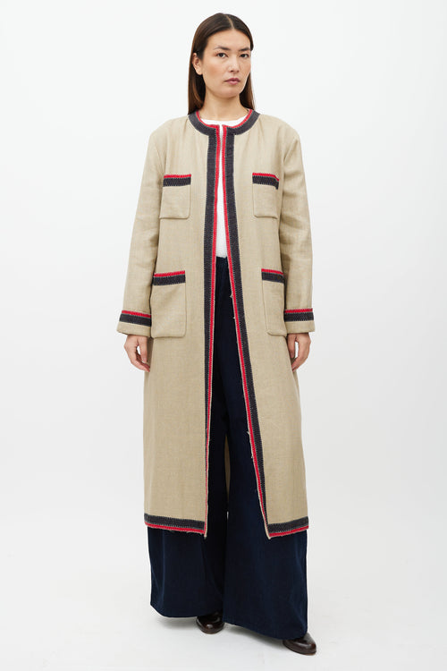 Gucci Beige 
Multicolour Belted Wool Coat