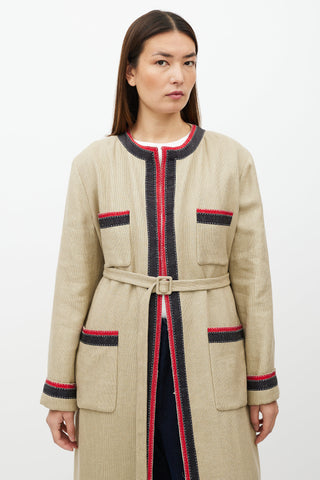 Gucci Beige 
Multicolour Belted Wool Coat