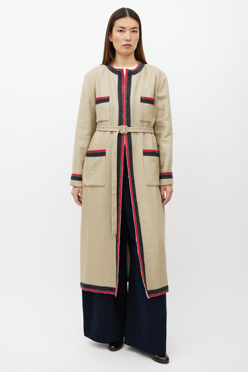 Gucci Beige 
Multicolour Belted Wool Coat