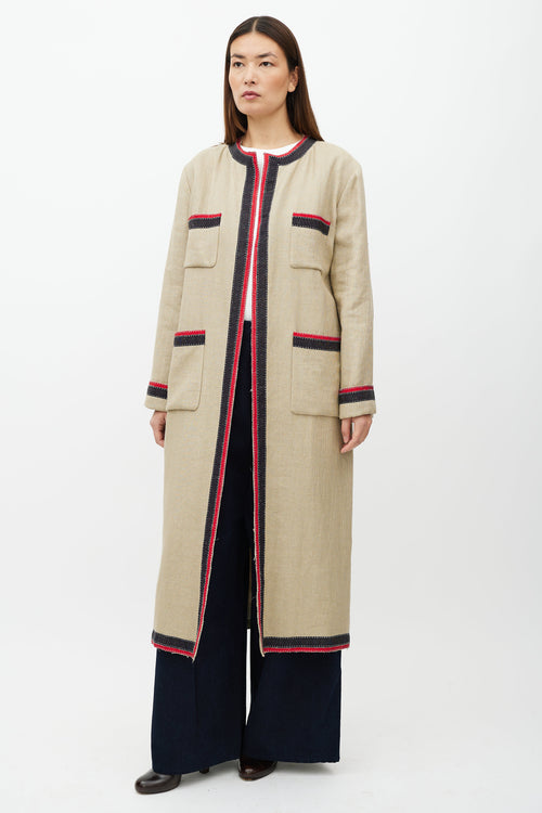 Gucci Beige 
Multicolour Belted Wool Coat