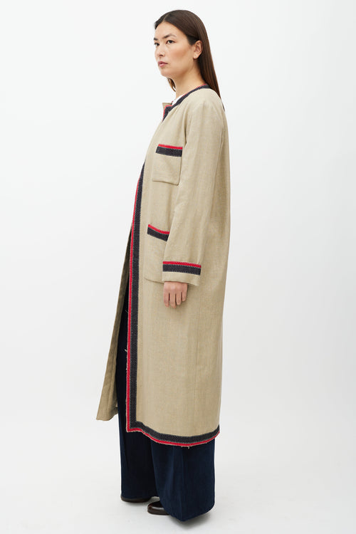 Gucci Beige 
Multicolour Belted Wool Coat