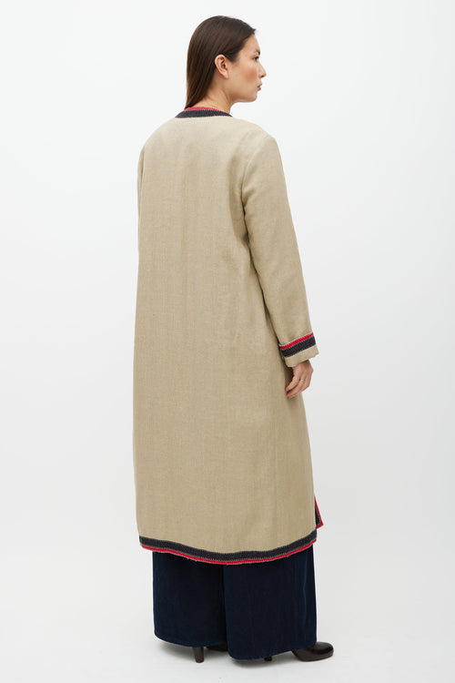 Gucci Beige 
Multicolour Belted Wool Coat