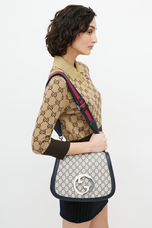 Gucci Navy 
Cream Monogram Medium Blondie Crossbody Bag