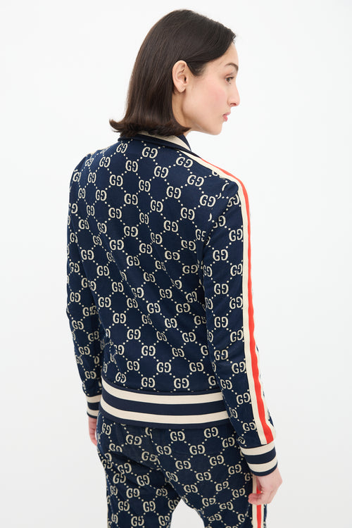 Gucci Navy 
Cream Webbed Trim GG Track Jacket