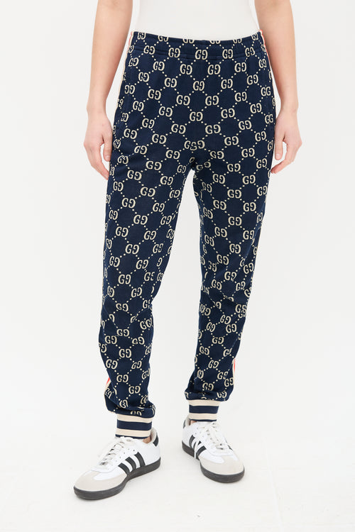 Gucci Navy 
Cream Webbed Trim GG Track Pant