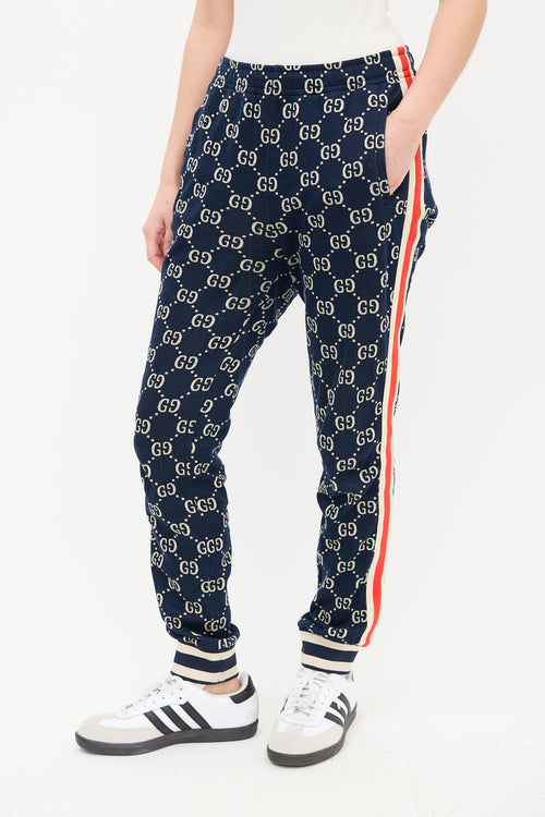 Gucci Navy 
Cream Webbed Trim GG Track Pant