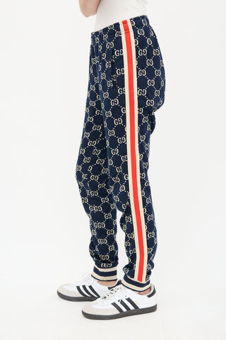 Gucci Navy 
Cream Webbed Trim GG Track Pant