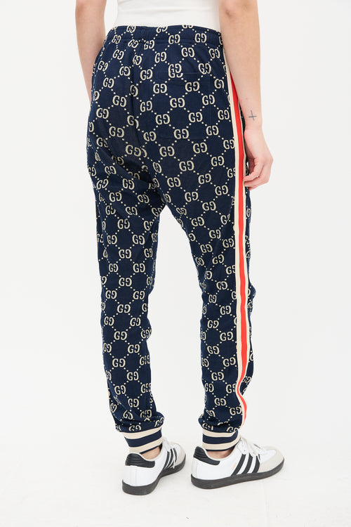 Gucci Navy 
Cream Webbed Trim GG Track Pant