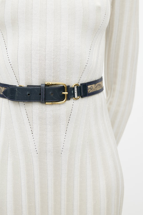 Gucci Navy 
Gold Leather Paisley Belt