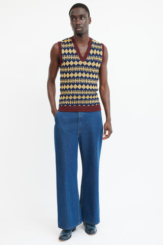 Gucci Navy 
Gold Wool Metallic Knit Vest