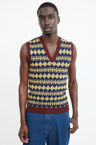 Gucci Navy 
Gold Wool Metallic Knit Vest