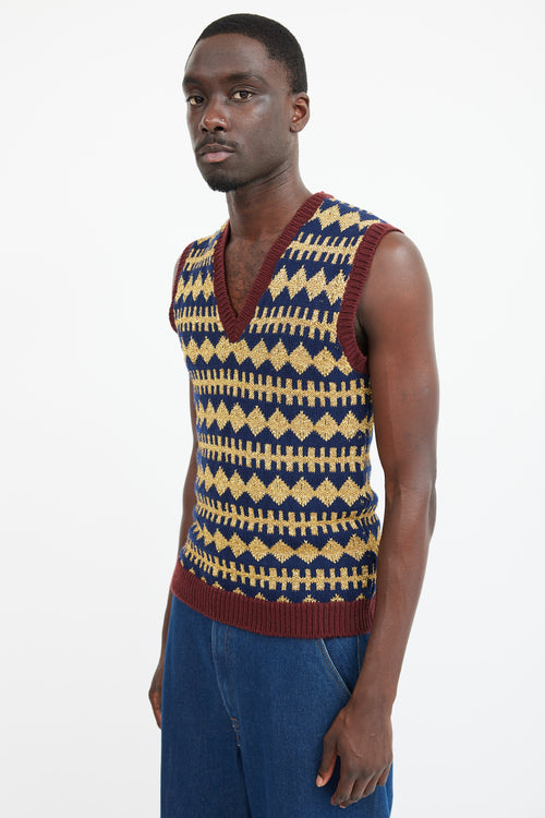 Gucci Navy 
Gold Wool Metallic Knit Vest