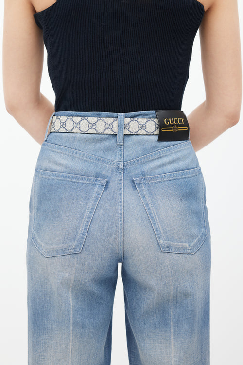 Gucci Navy 
Grey GG Supreme Canvas Marmont Buckle Belt