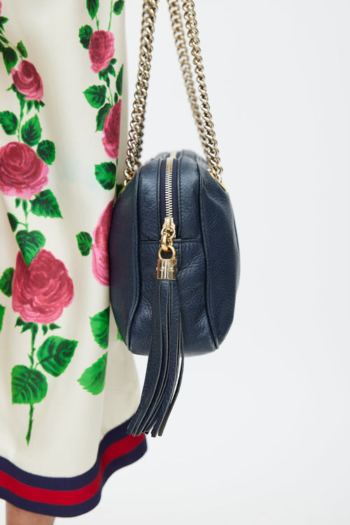 Gucci Navy Leather Soho Double Chain Shoulder Bag