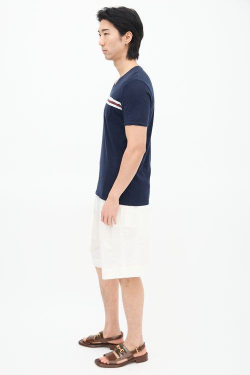 Gucci Navy 
Multi Striped V-Neck T-Shirt