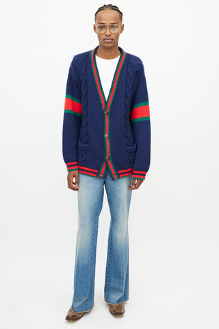 Gucci Navy 
Multi Web Knit Cardigan