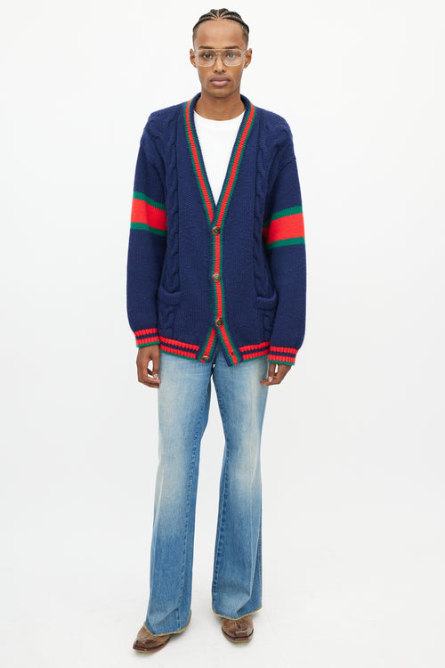 Gucci Navy 
Multi Web Knit Cardigan