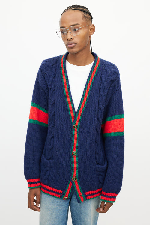 Gucci Navy 
Multi Web Knit Cardigan