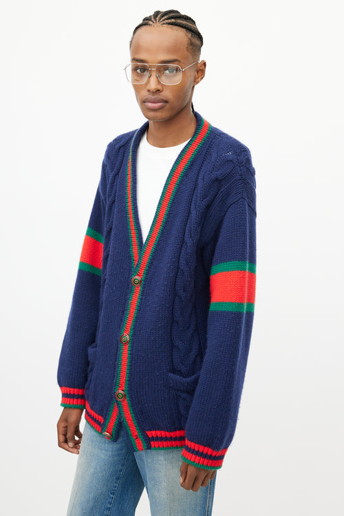 Gucci Navy 
Multi Web Knit Cardigan