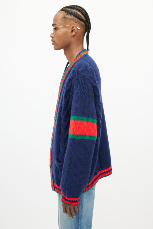 Gucci Navy 
Multi Web Knit Cardigan