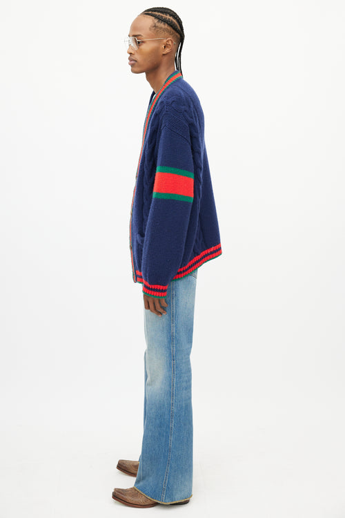 Gucci Navy 
Multi Web Knit Cardigan