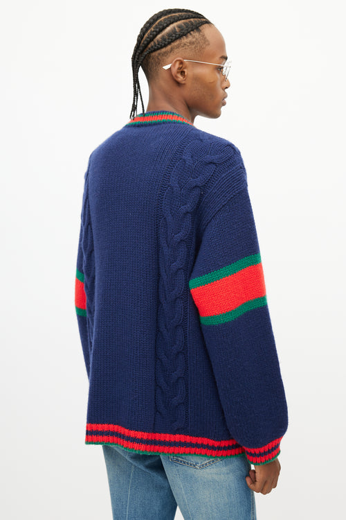 Gucci Navy 
Multi Web Knit Cardigan