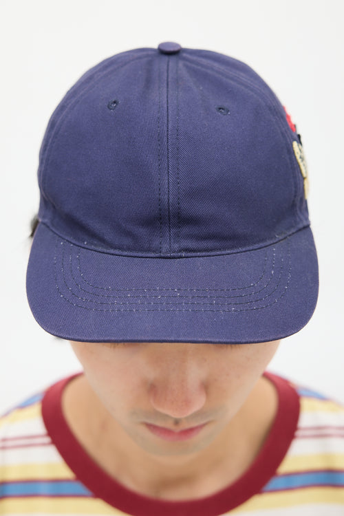 Gucci Navy 
Multicolour Embroidered Logo Hat